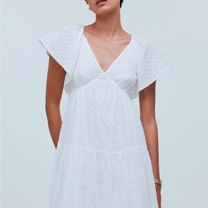 Madewell White Maxi Sundress with V-Neck and Flutter Sleeves